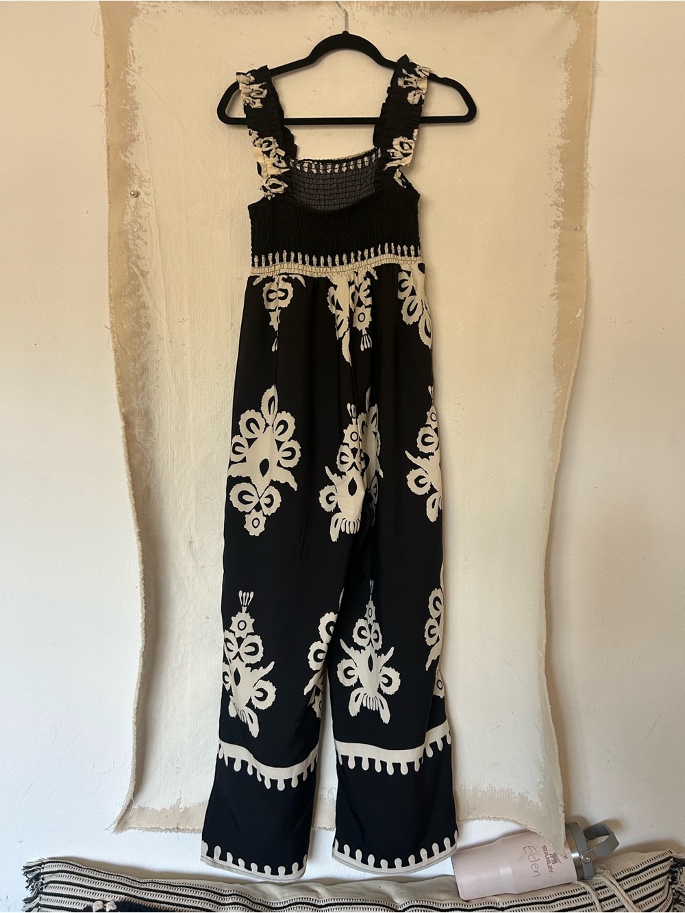 Cutest black & White Printed Wide-Leg Jumpsuit SHEIN medium